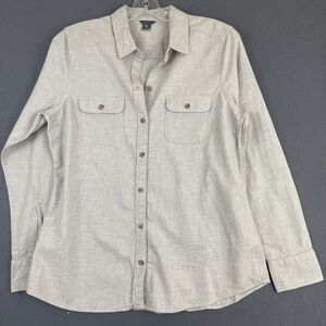 Eddie Bauer Women’s Button Up Gray Chambray Short 100% Cotton Sz M